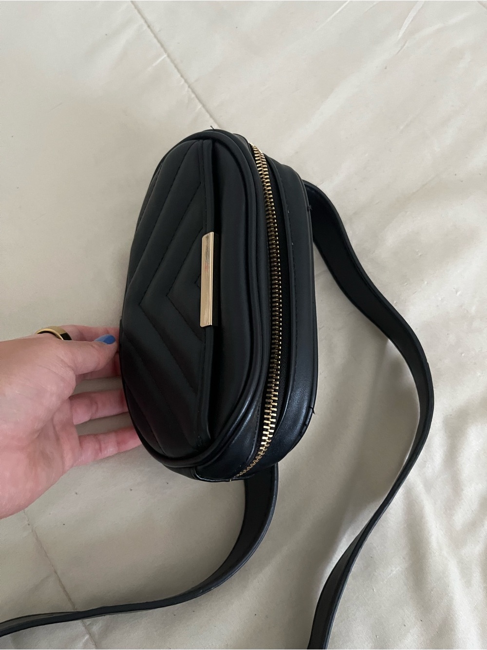 Classic Black Leather Crossbody Bag with Gold Trim